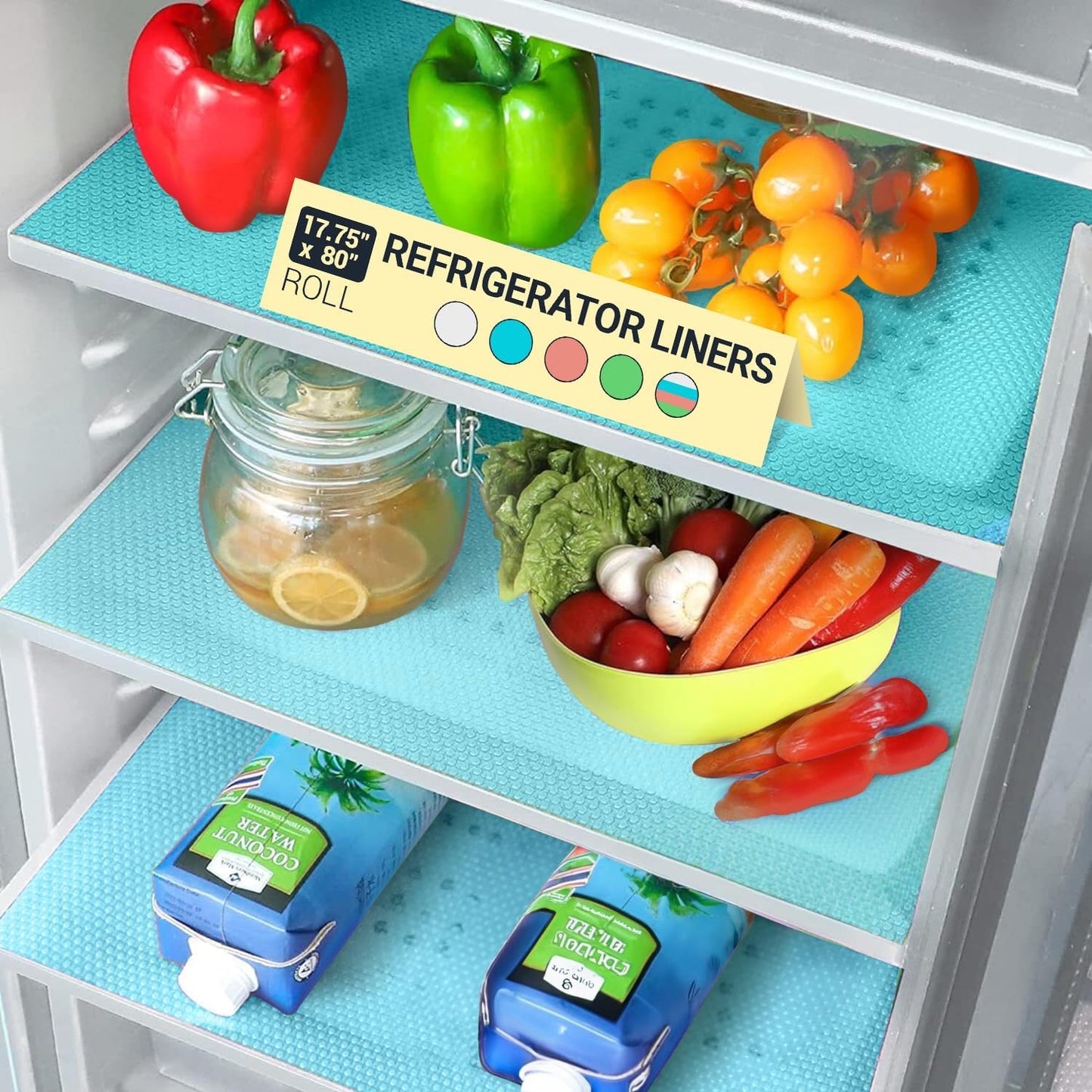 Refrigerator Liners for Shelves by Linda’s Essentials - Easy to Clean Fridge Liner with Spill Protection Fridge Shelf Liners & Drawer Liner, Nonslip BPA-Free Refrigerator Mats (Blue Roll)