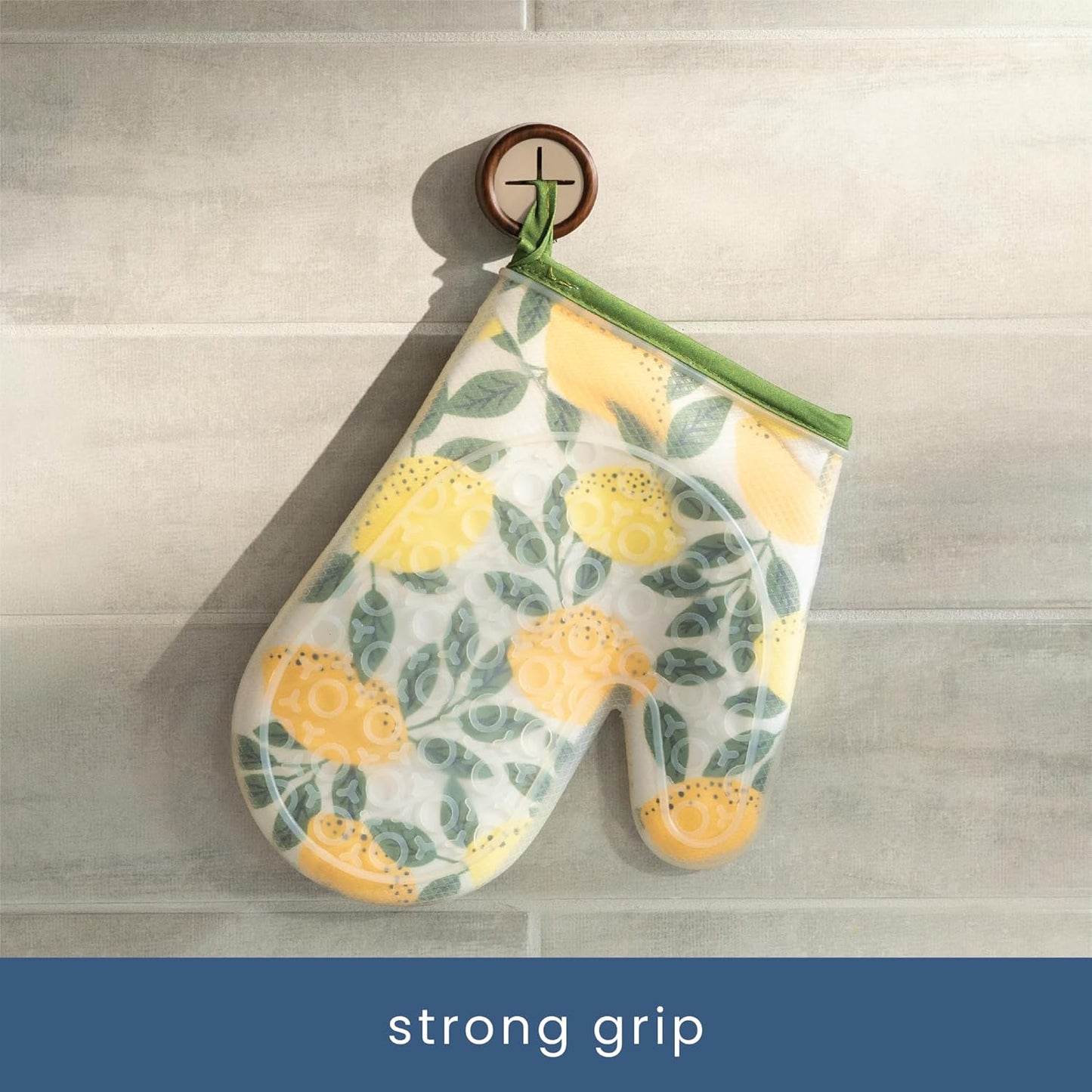 S&T INC. Round Adhesive Push Towel Hooks for Kitchen, Hand and Dish Towels, Plastic, Walnut, 4 Pack