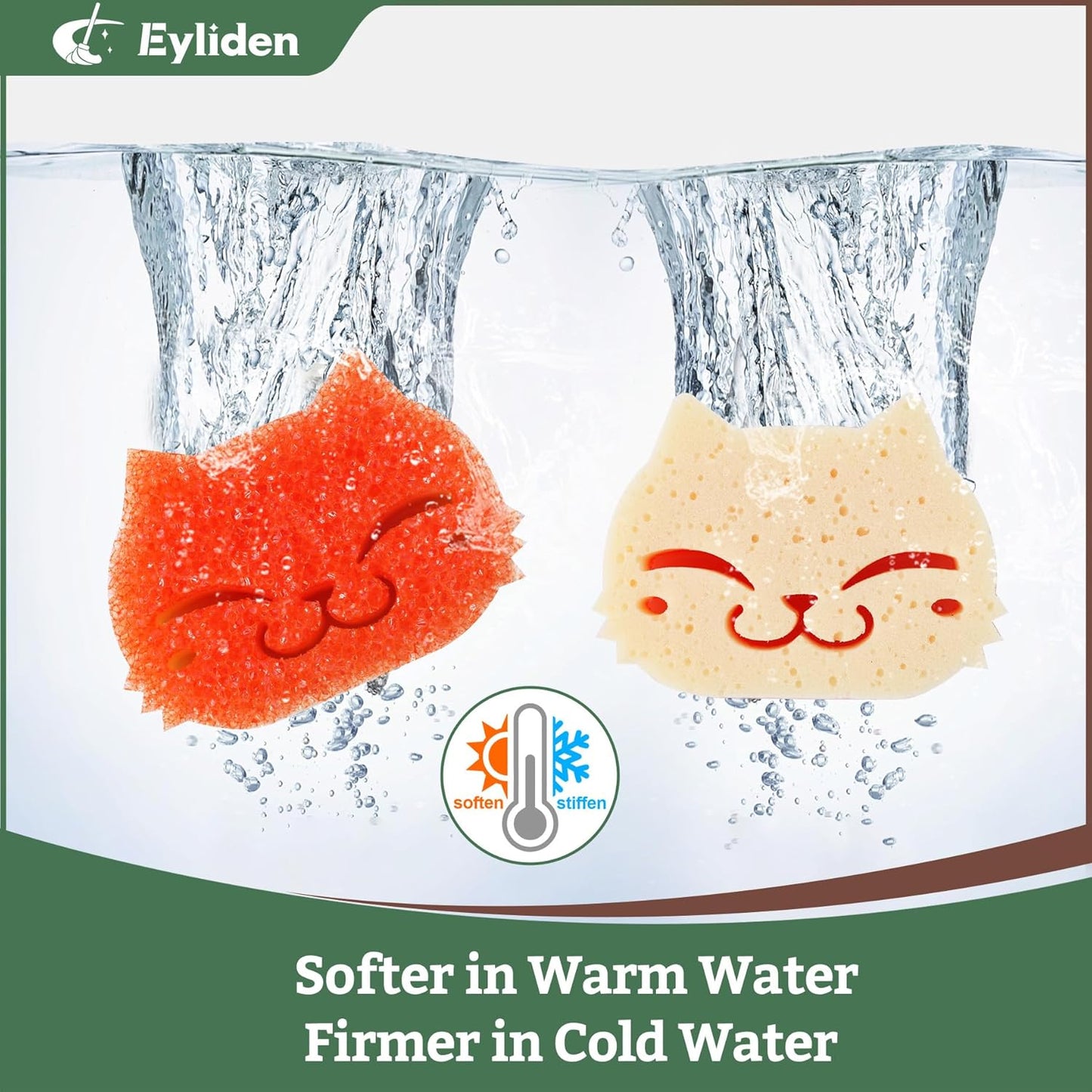 Eyliden 6 Pack Scrub Sponge - Dual-Sided, Smart-Temp Firmness, Dish Scrubber, Non-Scratch, Multi-Surface Safe Cleaning Sponges - Kitchen, Bathroom, Dish for Scrubbing (6)