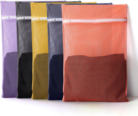 5Pcs Mesh Laundry Bags Sturdy for Delicates, Lingerie, Bras, Travel and Organize - 5 Color(14x20 Inch)