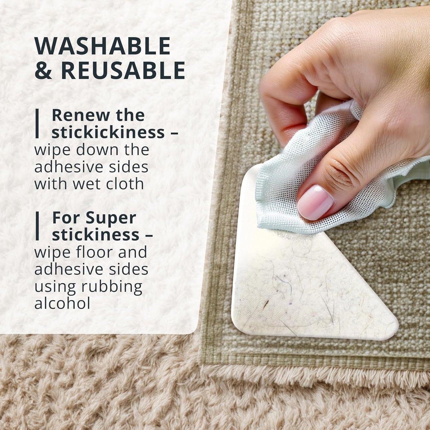 X-Protector Rug Tape - 8 Pcs Set - White Anti-Slip & Anti-Curling Carpet Tape for Hard Floors - Premium Rug Pad Gripper - Ideal Carpet Corner Grippers to Keep Your Carpet in Place & Make Corners Flat