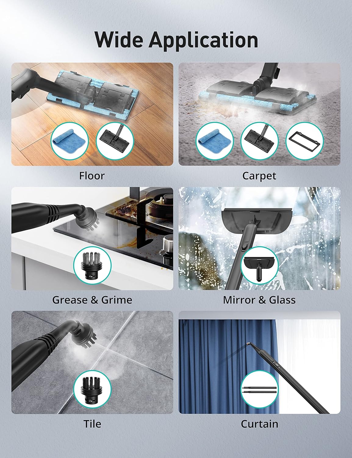 Steam Cleaner, 293°F 58 PSI Powerful Multipurpose Handheld Steam Mop for Home Use, 21 Attachments, 50Oz Capacity, Heavy Duty Steamer for Carpets, Floors, Cars, Tiles, Crack Cleaning, Brass