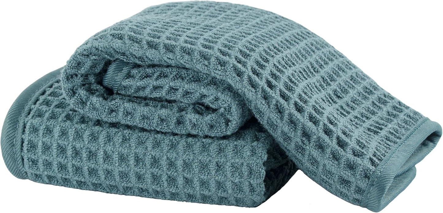 Microfiber Waffle Face Towels, 2 Pieces, Soft, Absorbent, Fast Drying, Lint Free (Green)