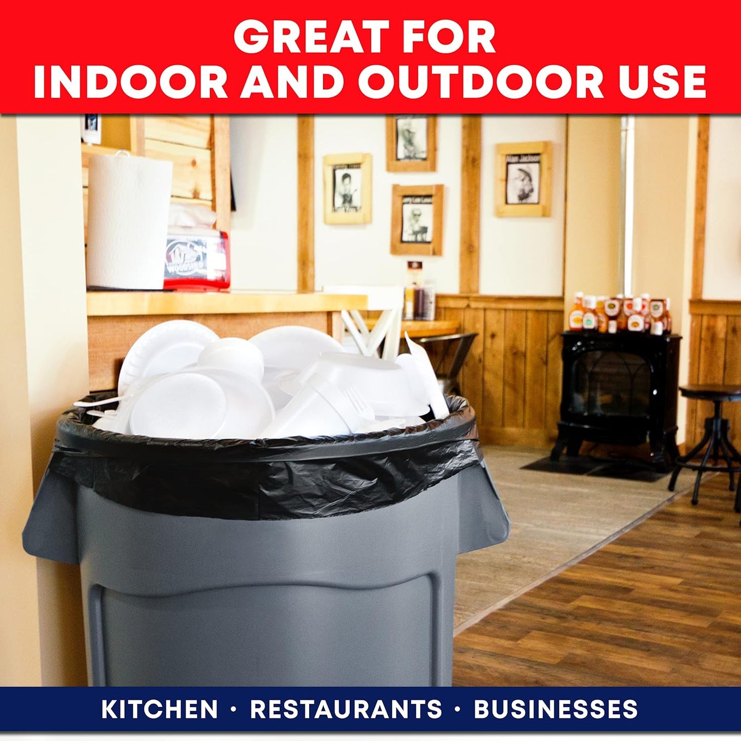 30-33 Gallon Trash Bags Heavy Duty (100 Bags w/Ties Value Pack), Large Black Trash Bags 30 Gallon - 32 Gallon