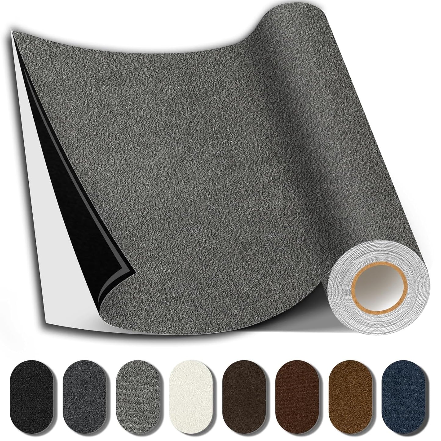 Suede Repair Patch, 17X158 Inch Fabric Large Repair Tape, Self-Adhesive Patches for Furniture, Sofa, Car Interior, Shoes, Hand Bag, Clothing (Grey, 17X158 Inch)