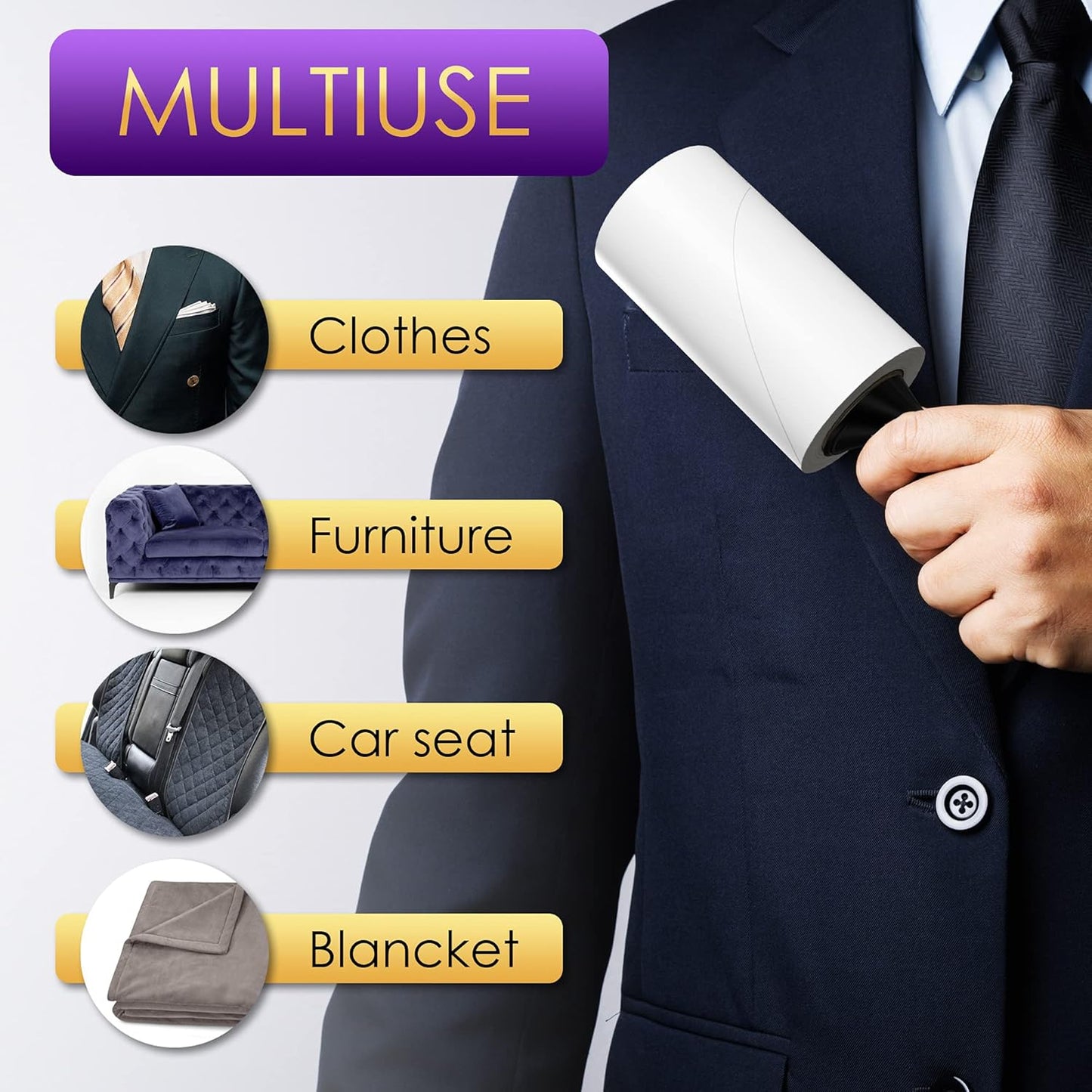 Lint Rollers Value Pack of 450 Sheets / 5 Refills, Sticky Roller, Lint Remover for Dog, Cat, Pet Hair, Lint Rollers for Clothes, Carpet, Couch, Furniture, Car Seats White