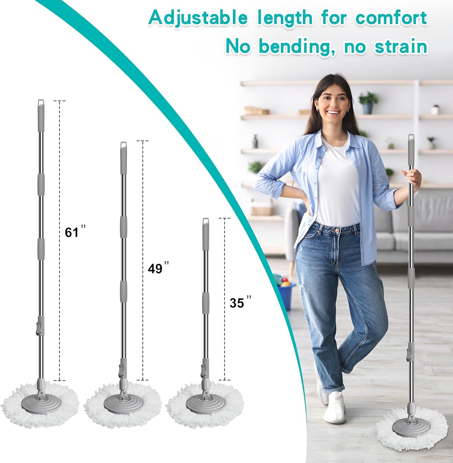 2025 Upgraded Spin Mop and Bucket with Clean & Dirty Water Separation, 360° Swivel Wheels, Hands-Free Wringer, 6 Microfiber Mop Heads for Home Floor Cleaning – Blue/Yellow