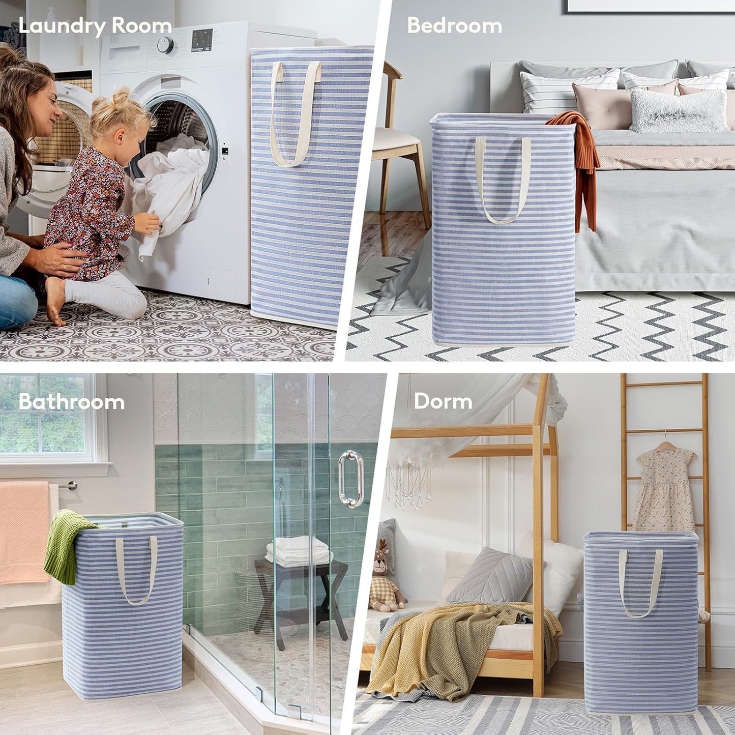 Lifewit Laundry Hamper Large Collapsible Laundry Basket, Freestanding Waterproof Clothes Hamper Storage with Easy Carry Handles for Clothes in Bedroom Bathroom College Dorm for Adults, Blue, 80L