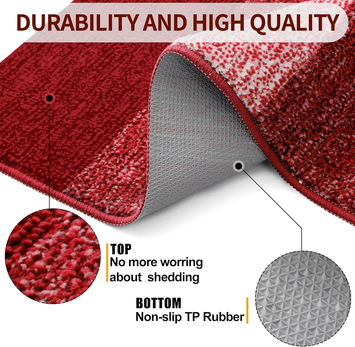 Kitinjoy Indoor Outdoor Door Mat, 59x36 Non-Slip Absorbent Dirt Trapper, Low-Profile Washable Inside Entrance Front Floor Mat, Sturdy Soft Entry Doormats for Entryway, Burgundy