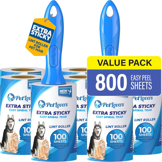 PetLovers Extra Sticky Lint Roller Ultimate Value Set 800 Sheets for Pet Hair Removal, Dog and Cat Lint Remover 8 Pack