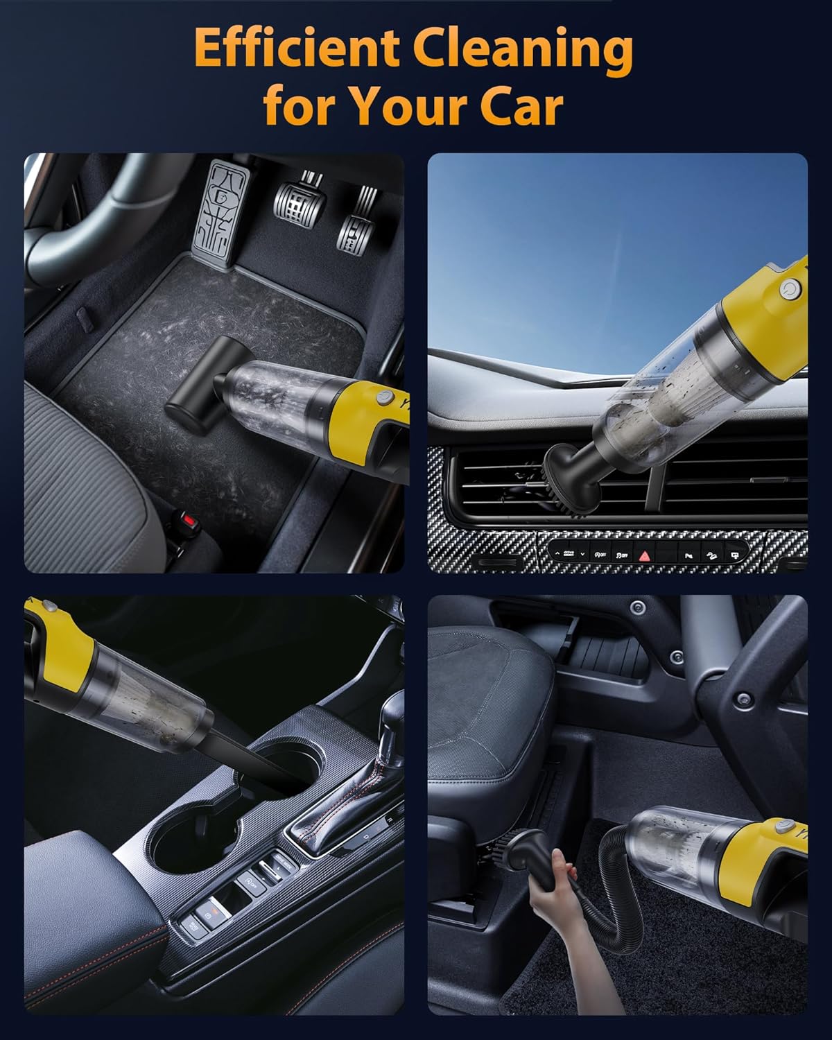 Handheld Vacuum Cordless 1.1 Pounds Car Vac 10000PA Hand Held Vacuums 4-in-1 Hand Vac Cordless Rechargeable HEPA Filter Large Capacity Dust Cup for Car Office Home Pets Hair (Yellow)