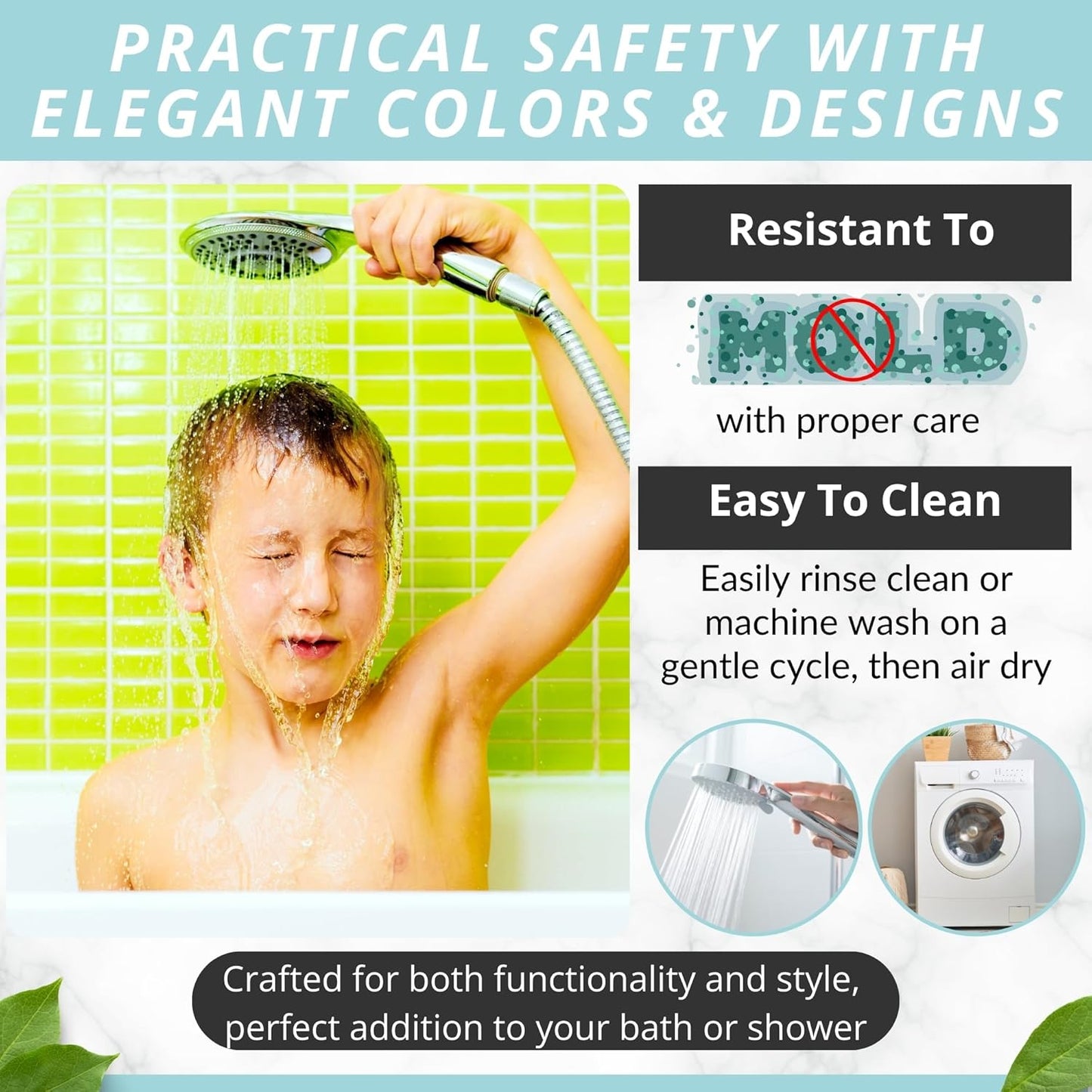 ENKOSI Bath Mat - Large Non Slip Bathtub & Shower Mat - Extra Long 40 x 16 Inch Bathroom Mats for Tub Nonslip Anti Slip Bathmats (40x16 Green)