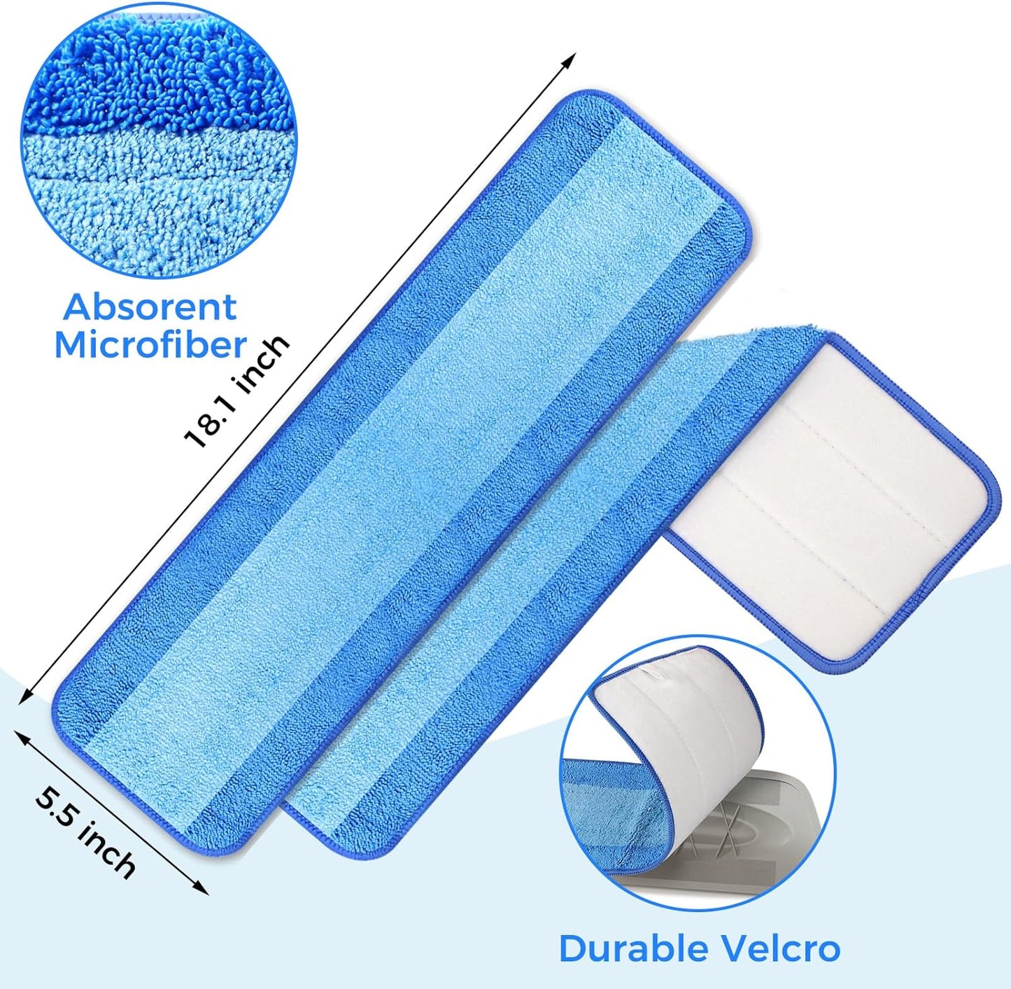 12-Pack Microfiber Cleaning Pads, 18-Inch Microfiber Mop Pads Compatible with Bona Mop, Washable and Reusable Mop Pad Refills for Hardwood Tile Laminate Floors