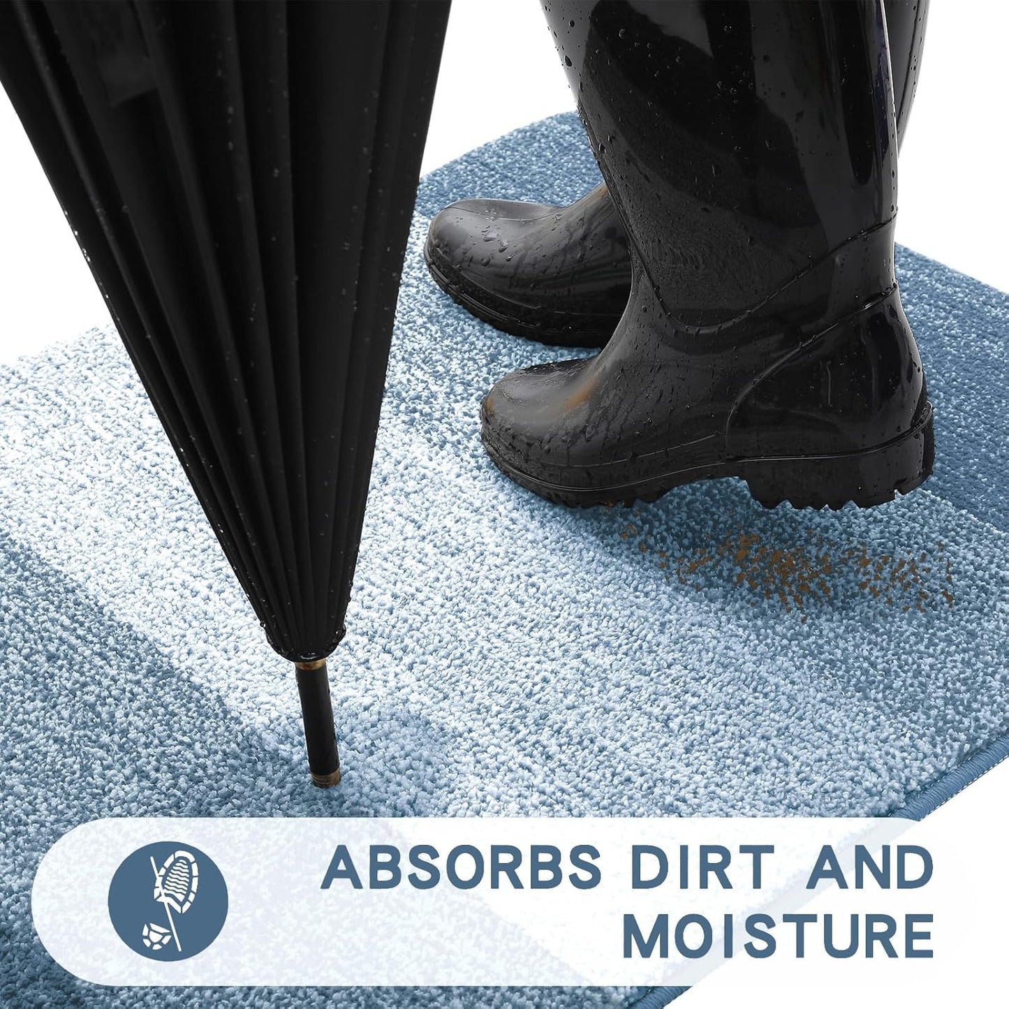 Kitinjoy Indoor Outdoor Door Mat, 59x36 Non-Slip Absorbent Dirt Trapper, Low-Profile Washable Inside Entrance Front Floor Mat, Sturdy Soft Entry Doormats for Entryway, Light Blue