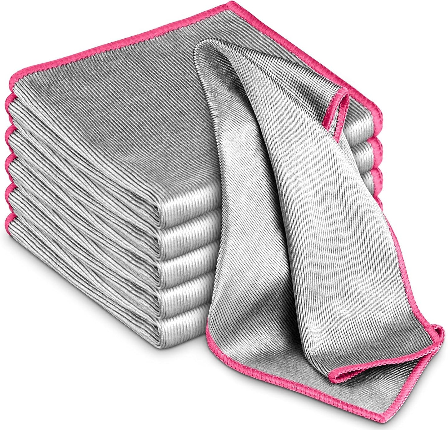 Glass Polishing Cloth Streak Free Miracle Microfiber Cleaning Cloth Lint Free Cleaning Rags for Glasses Kitchen Dish Mirrors Easy Clean, Pack of 6, 12" x 12", Sliver-Pink