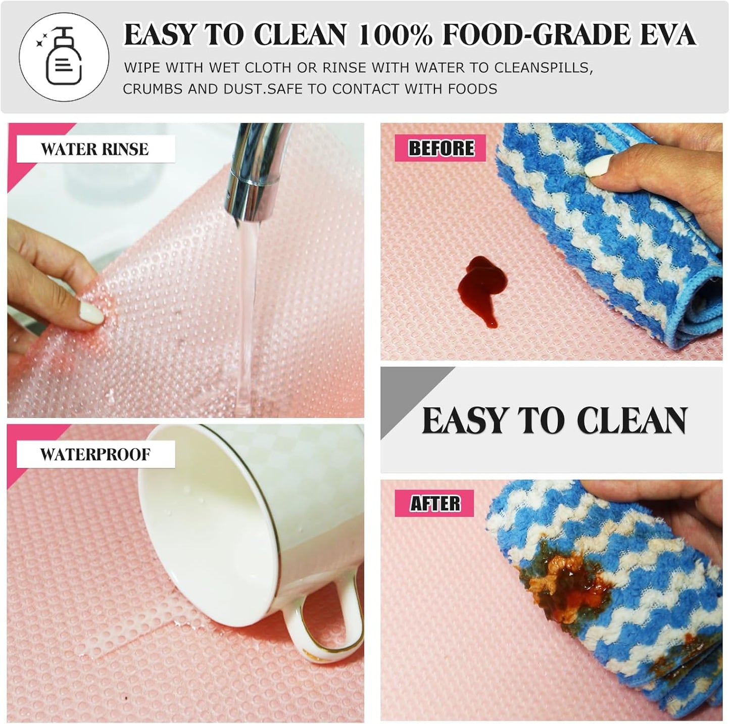 20Pcs Refrigerator Liners, Washable Fridge Liner Shelf Mats Refrigerator Pads for Cupboard Cabinet Drawer Home Kitchen Accessories Organization (Pink)