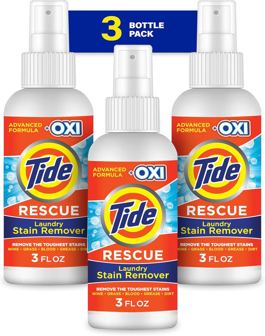 Tide Laundry Stain Remover Spray with Oxi, Travel Stain Remover for Clothes, Carpet, Upholstery, Pet Bedding, Stain Treater Spray for Tough Stains from Wine, Coffee, Grease, 3 Oz (Pack of 3)