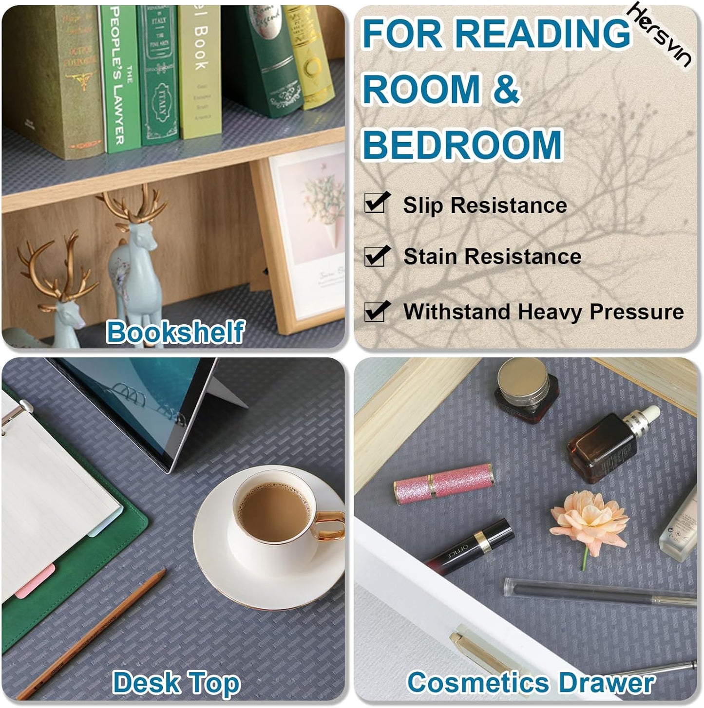 Shelf Liners 24 in x 20 ft EVA Drawer Mats, Non-Adhesive Cupboard Pad, Kitchen Cabinet Lining Fridge Cushion (Gray Crossed Stripe, 61x610cm)