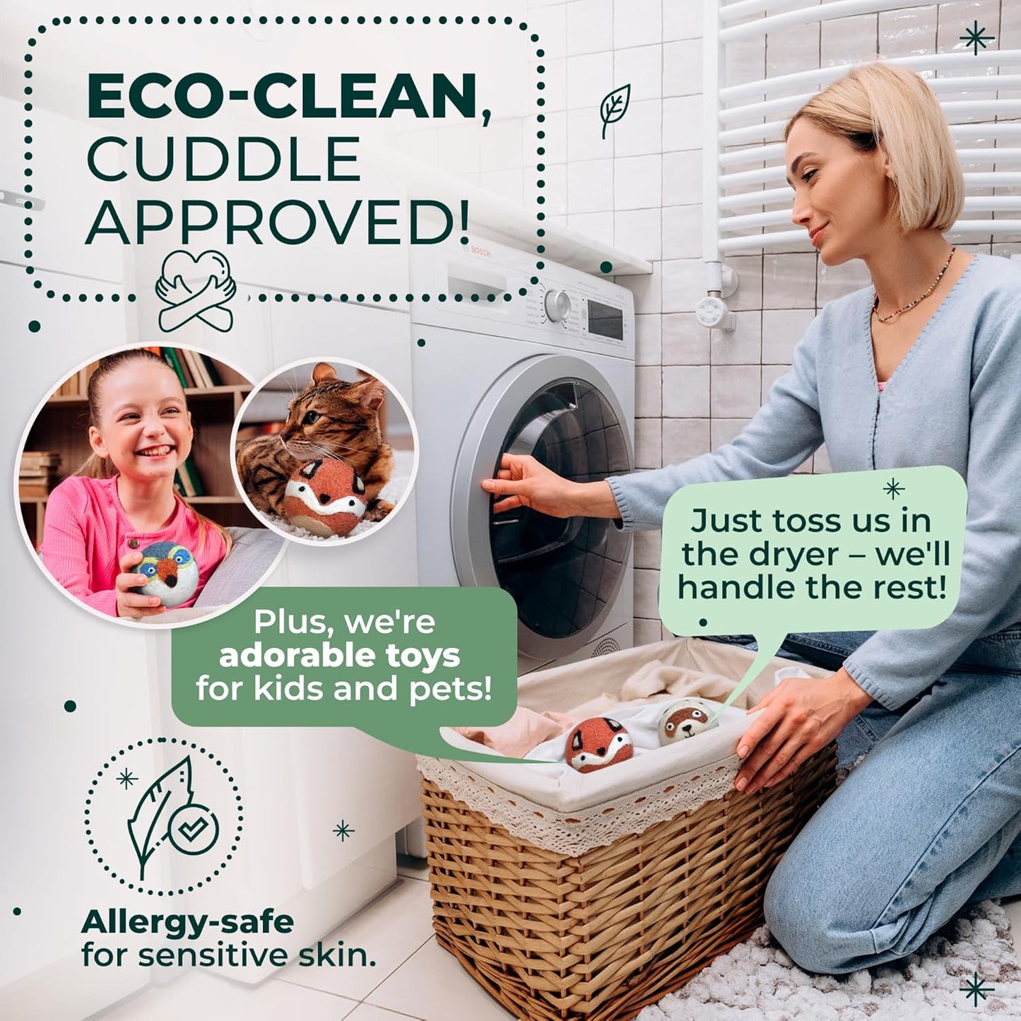 No More Dryer Sheets! Reusable Wool Dryer Balls XL 6-Pack - Reduces Static, Cuts Dry Time, & Softens Naturally