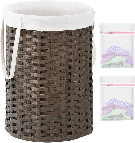 Laundry Hamper Laundry Basket Round 19.0 Gal (72 L) Handwoven Rattan Laundry Basket, Large Wicker Laundry Hamper with Removable Laundry Bag Handles 2 Mesh Bags for Bathroom Living Room Brown