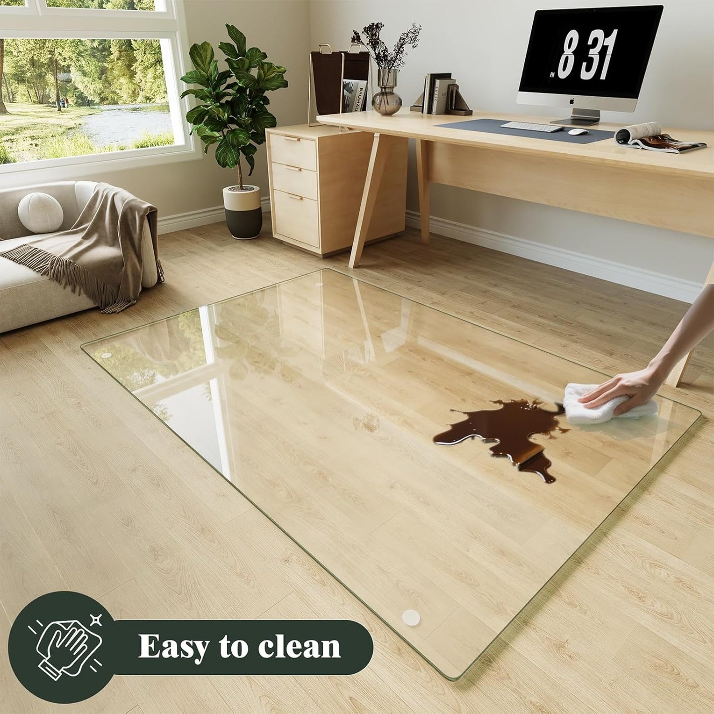 Koonmi Tempered Glass Chair Mat for Hardwood Floors & Carpets, 48" x 80“ Transparent Heavy Duty Office Floor Protector with Noise-Free Gliding Shatterproof for Home Office Desk