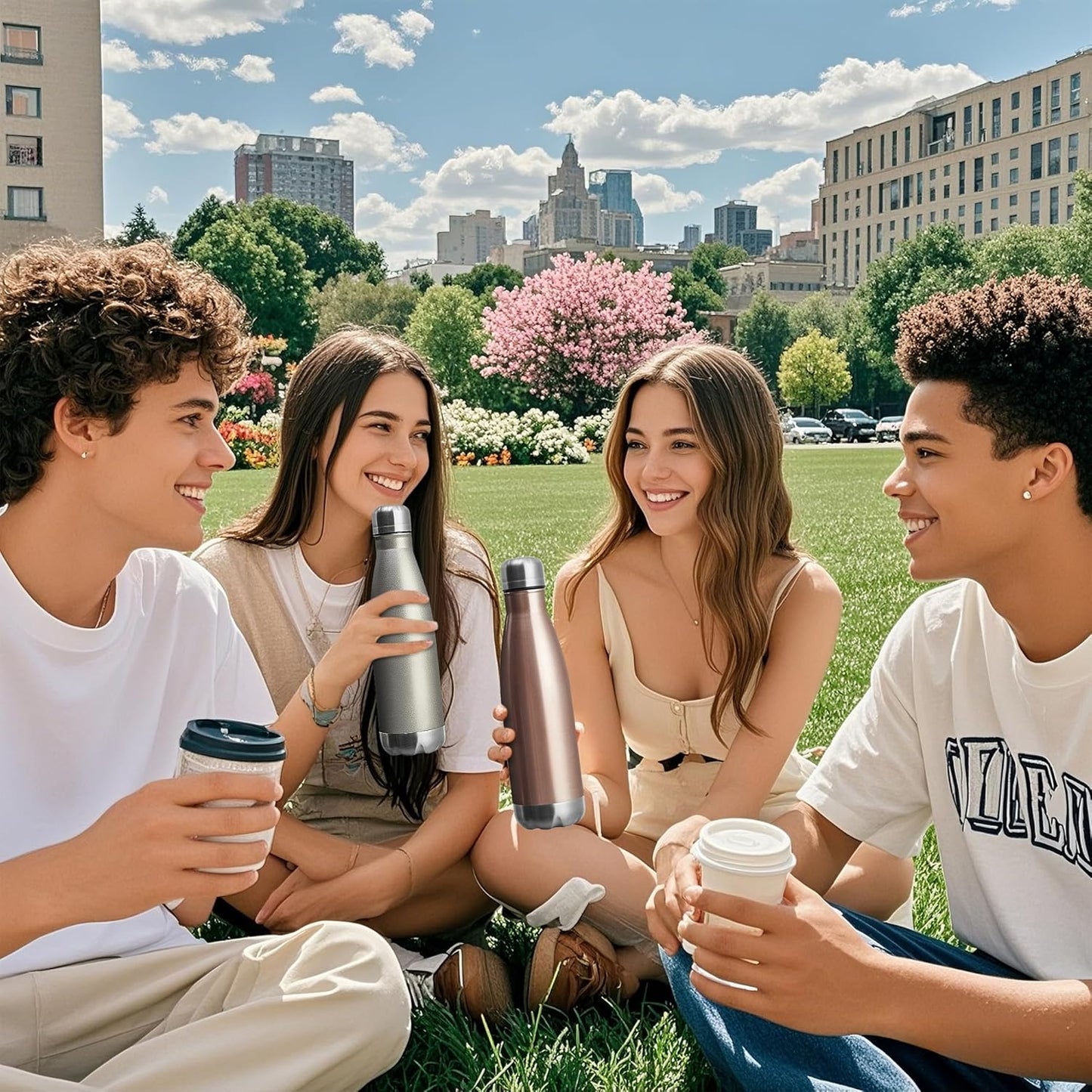 MEWAY 17oz Sport Water Bottle 8 Pack Vacuum Insulated Stainless Steel Leak-Proof Double Wall Cola Shape Water Bottle,Keep Drinks Hot & Cold (Cold Gray,8 Pack)