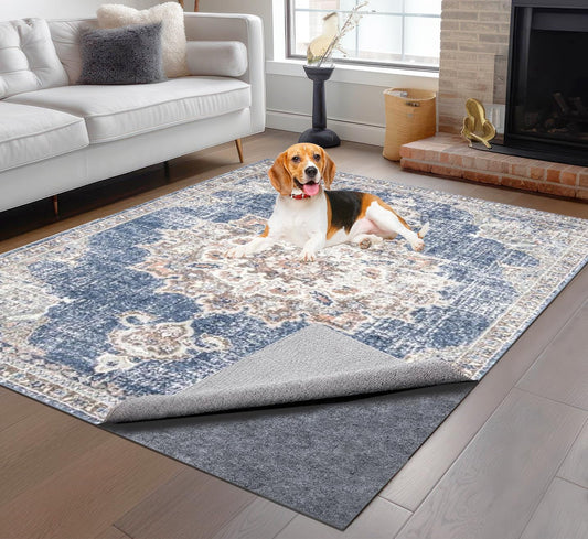 Non-Slip Rug Pads 6 x 9 ft, 100% Waterproof Extra Large Area Rugs Non Skid Rug Pad for All Floors and Finishes Durable Hardwood Floor Protective Felt Keeps Rugs in Place, Safe and Secure