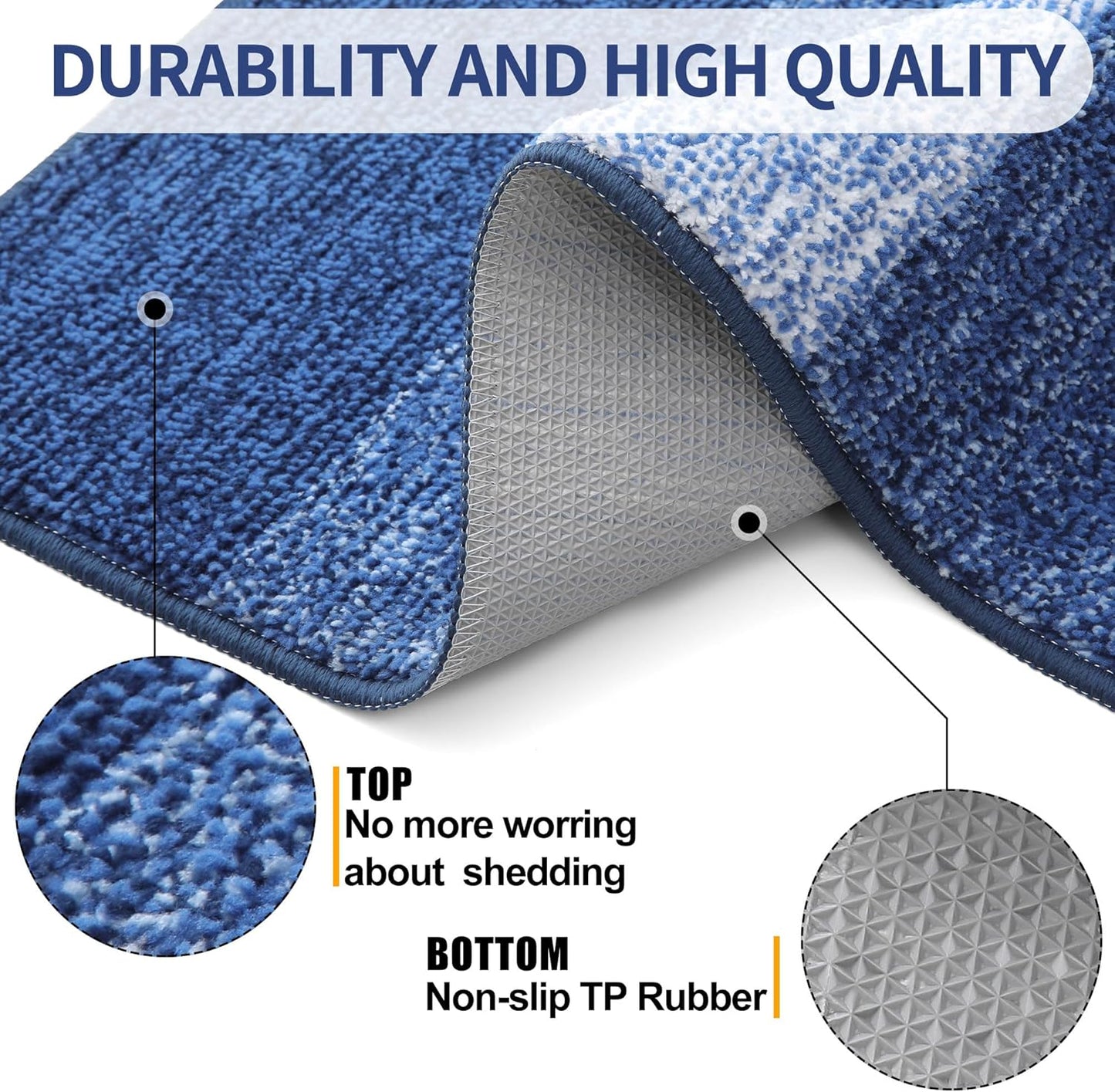 Kitinjoy Indoor Outdoor Door Mat, 24x16 Non-Slip Absorbent Dirt Trapper, Low-Profile Washable Inside Entrance Front Floor Mat, Sturdy Soft Entry Doormats for Entryway, Navy Blue