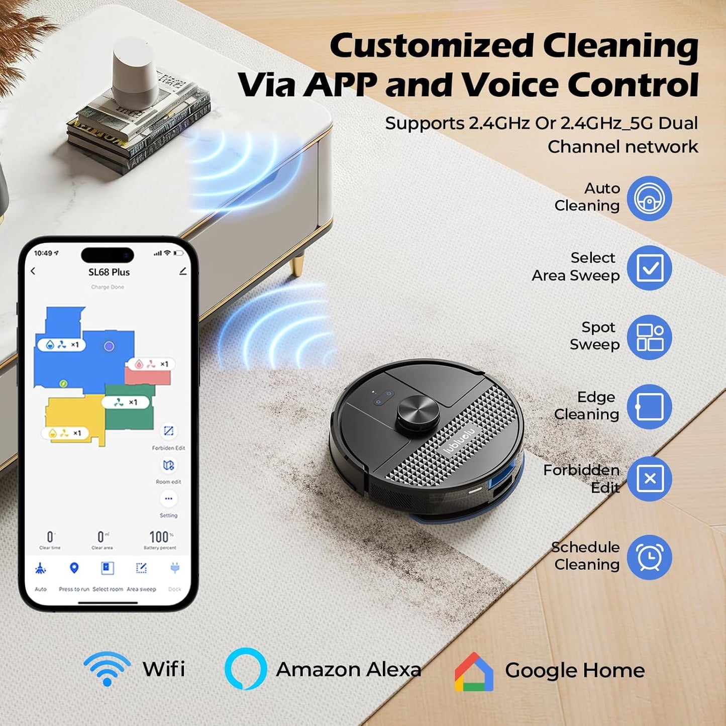 Lubluelu Robot Vacuum and Mop Combo, 5500Pa Robot Vacuum Cleaner with LDS9.0 LiDAR Navigation, Self-Empties for 60 Days, No-Go Zones, WiFi/App/Alexa Control, Ideal for Hard Floors, Carpet (SL68 Plus)
