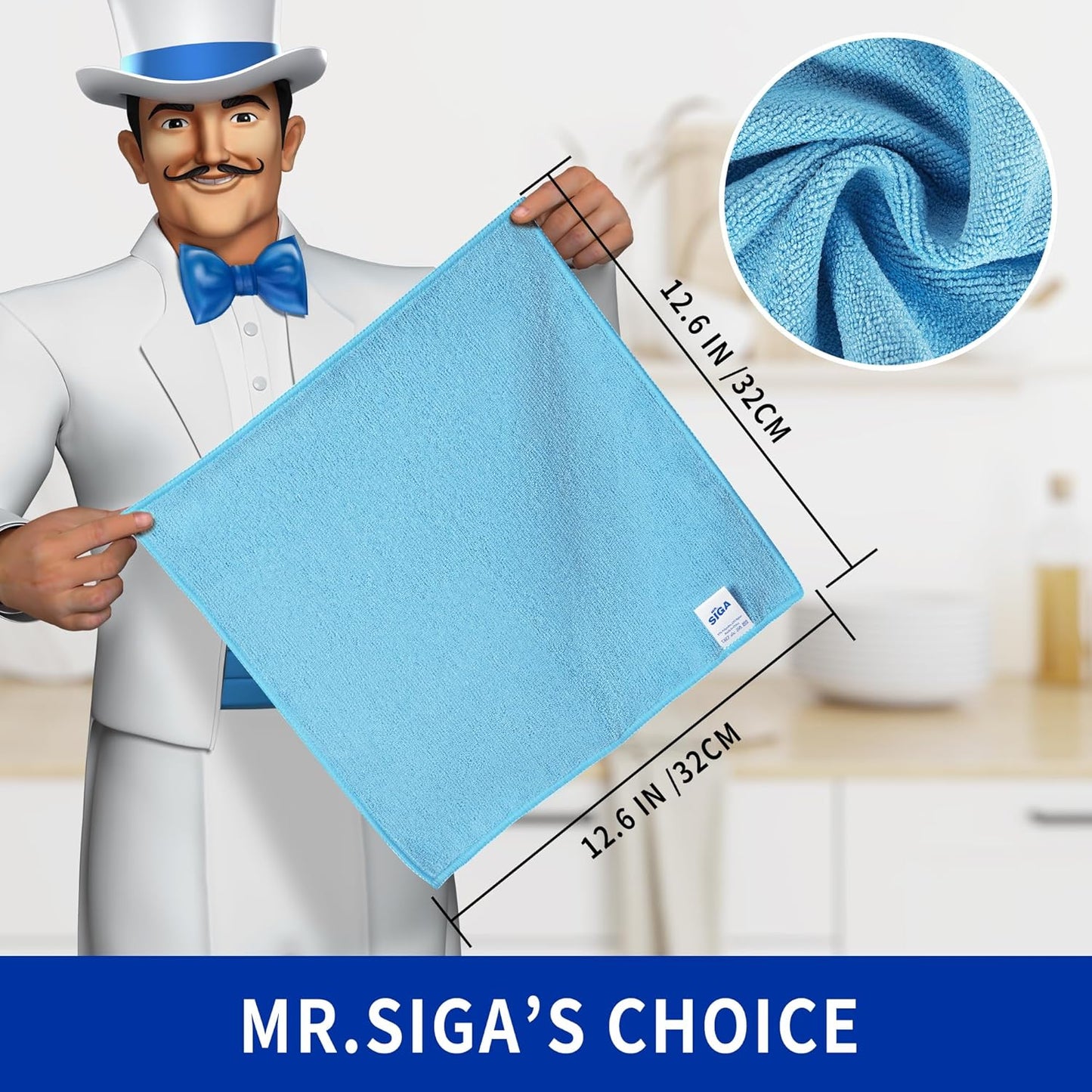 MR.SIGA Microfiber Cleaning Cloths, All-Purpose Surface Microfiber Towels, Streak Free Cleaning Rags, Pack of 12, Sky Blue, Size 32 x 32 cm(12.6 x 12.6 inch)