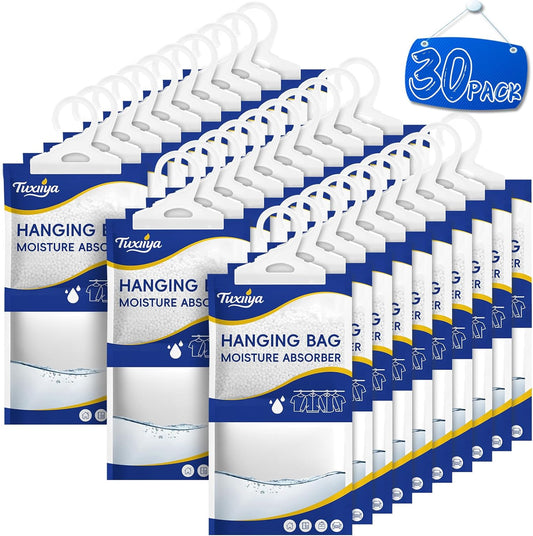 30 Pack Moisture Absorbers Packets,Hanging Closet Dehumidifier Bags,Humidity Packs, Desiccant,Moisture Absorbing Bags for Closet,Wardrobes,Bedrooms, Bathrooms(Net Wt. 230g/Pack)