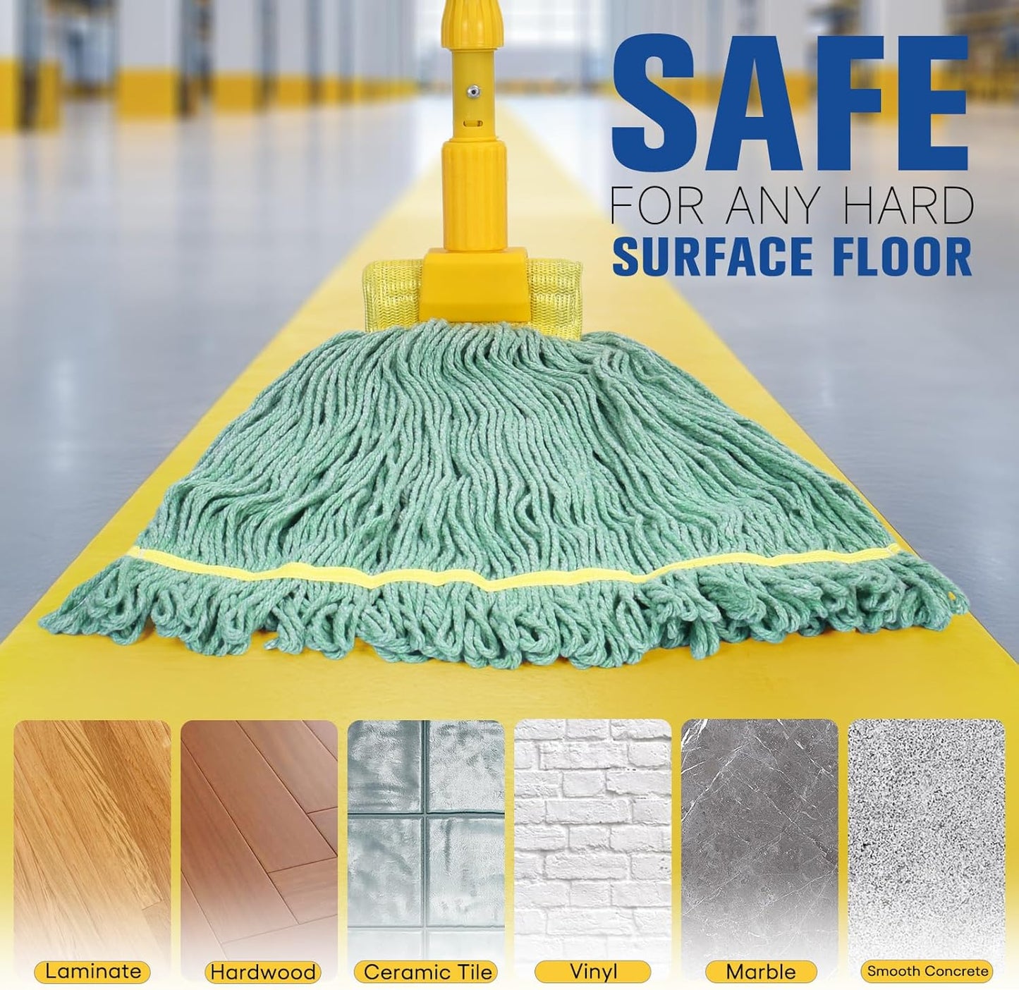 Matthew Cleaning Commercial Mop Head Replacement, 5 Inch Wide Headband, Looped End Cotton Blend String Wet Mops for Floor Cleaning, 18 oz Medium, Case Pack 12 Pcs Green