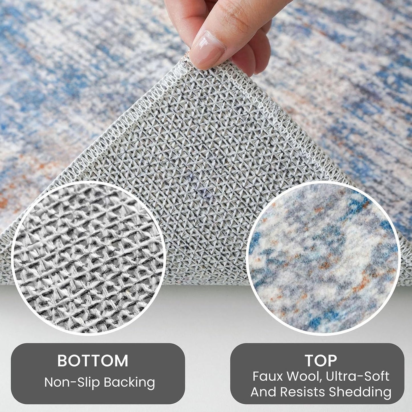 IOHOUZE Round Area Rug 5 Ft Circle Entryway Rugs Round Washable Door Mat Indoor Entrance, Non Slip Circle Front Door Rug, Printed Abstract Faux Wool Floor Carpet for Foyer Porch Sink, Blue Rust