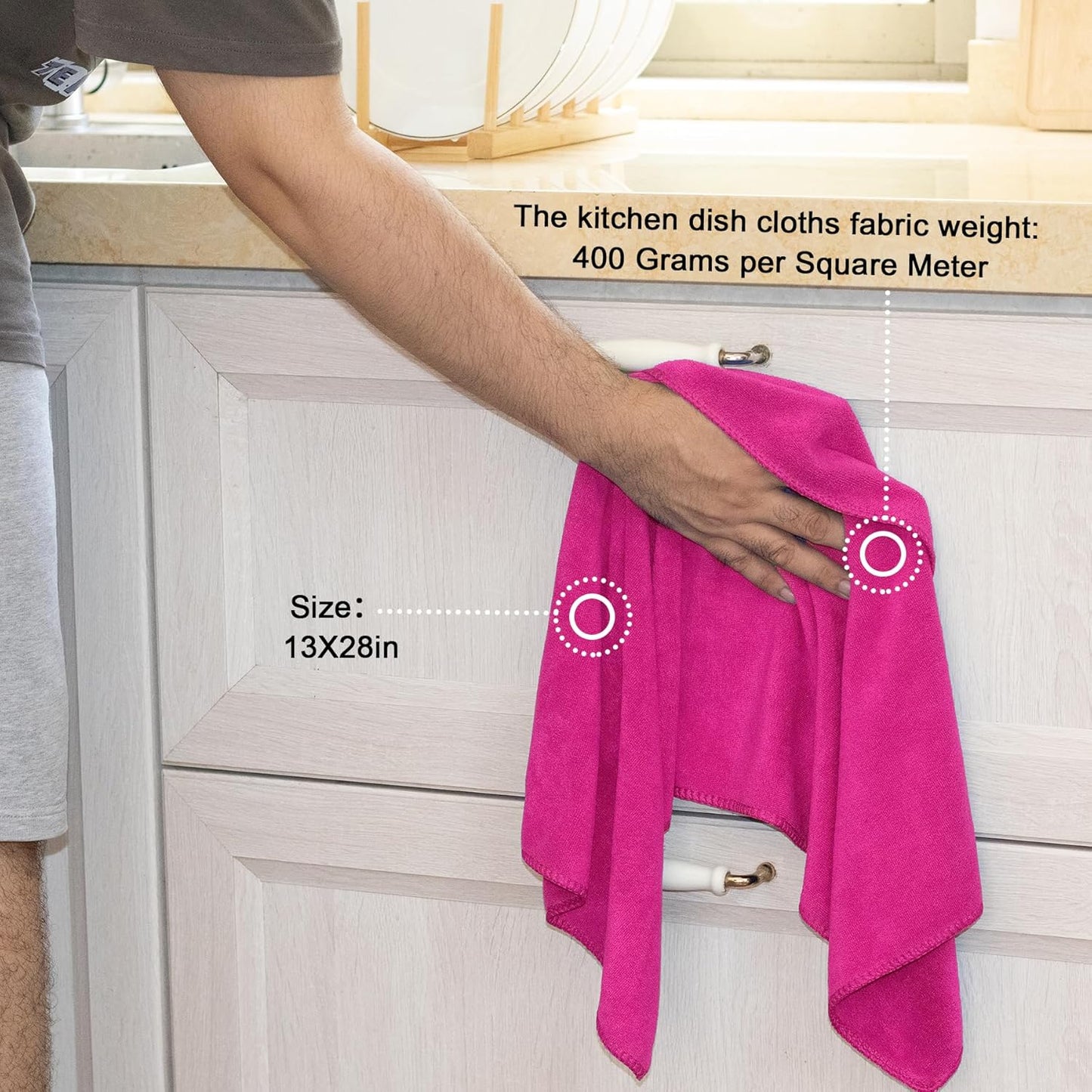 kimteny 13x28 Inches Kitchen Cloth Dish Towels, 400 GSM Premium Dishcloths, Super Absorbent Coral Velvet Microfiber Cleaning Cloths, Fast Drying Rags for Washing Dishes (8 Pack, Rose Red)