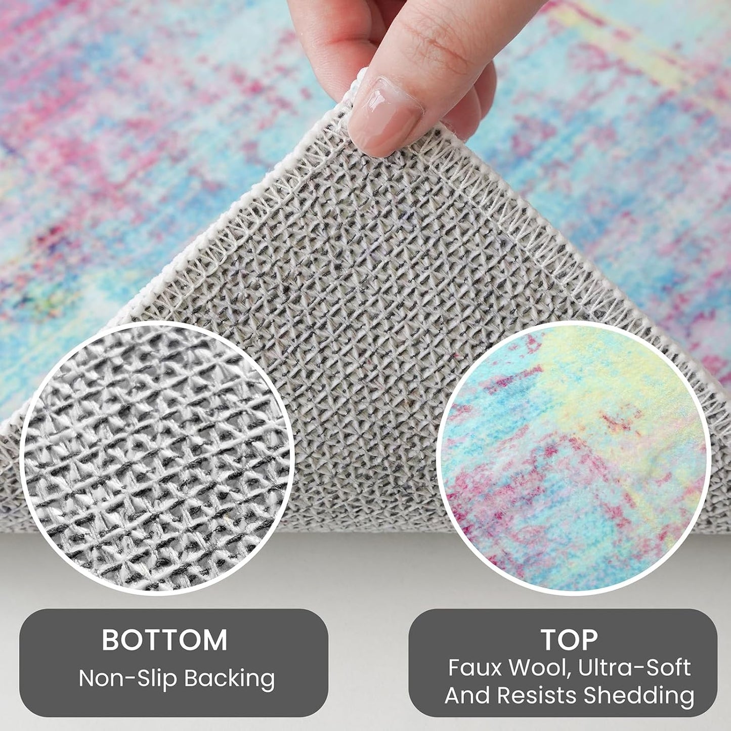 IOHOUZE Small Abstract Area Rug 2x3 Ft Entryway Rugs Washable Door Mat Indoor Entrance, Rubber Backed Throw Rugs, Printed Faux Wool Non Slip Floor Carpet for Foyer Front Door Sink, Pink Teal