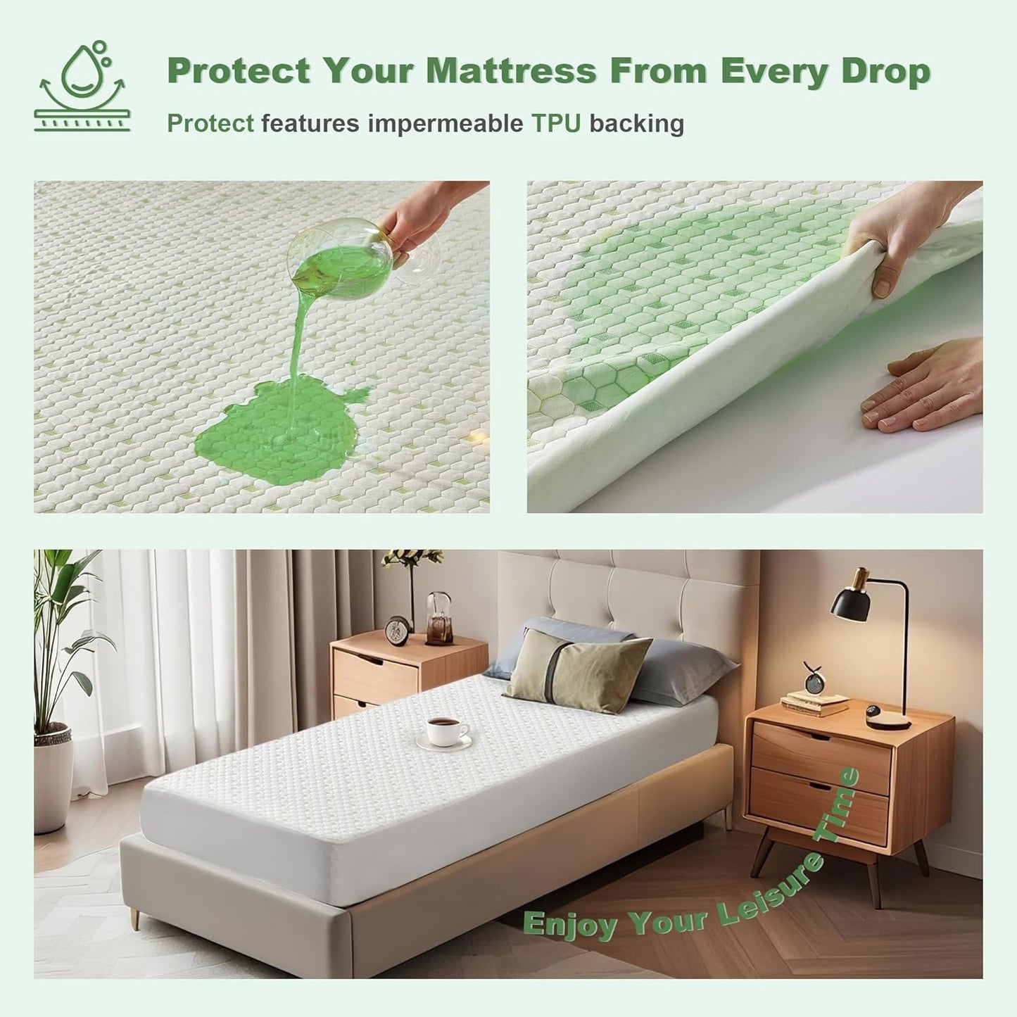 Waterproof Mattress Protector, Twin XL Size Mattress Pad Fitted 6-15" Deep Pocket, 3D Air Fabric Breathable Bed Mattress Cover Noiseless Washable for College Dorm