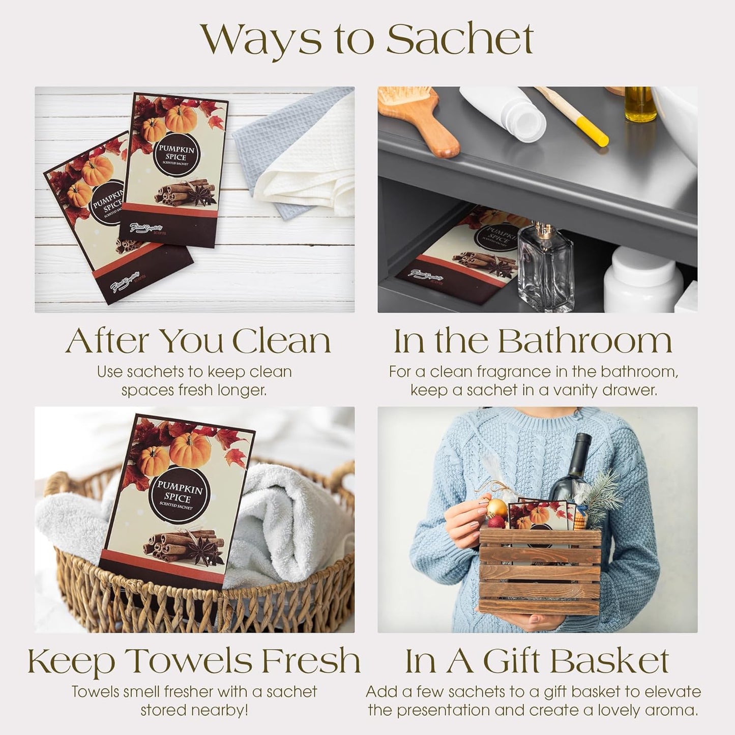 Simplicity Scents Pumpkin Spice Scented Sachets Pack of 3, Fall & Winter - Long-Lasting Scented Bags, Home Fragrance, Air Freshener & Deodorizer for Closet, Room, Drawer, or Cars, Made in USA