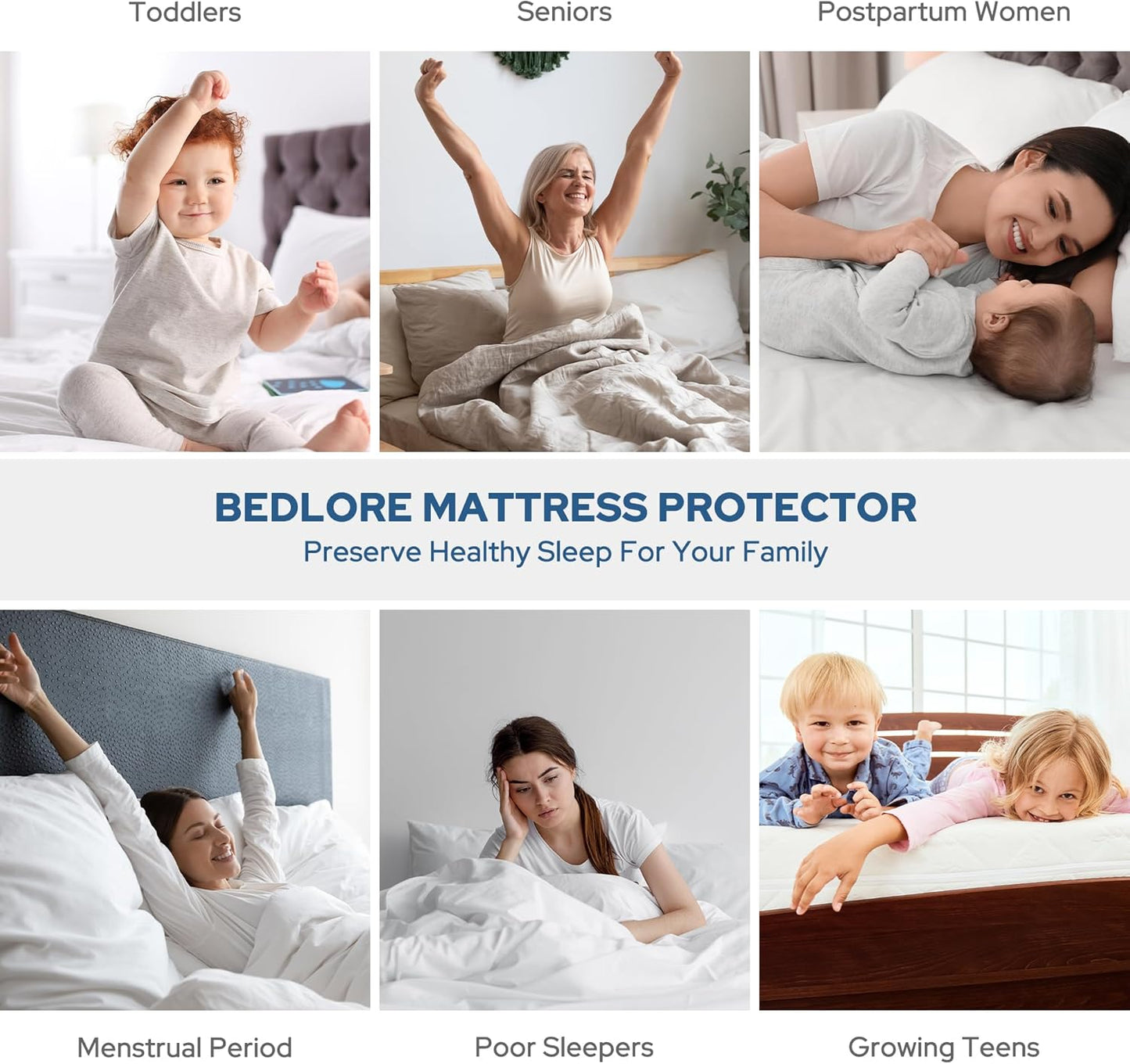 BEDLORE Waterproof Mattress Protector, Twin XL Size Mattress Pad with Deep Pocket 6"-15" Depth, Soft Dirt-Proof Double Bed Mattress Cover for Bedroom, College Dorm, Hotel (Navy Blue)