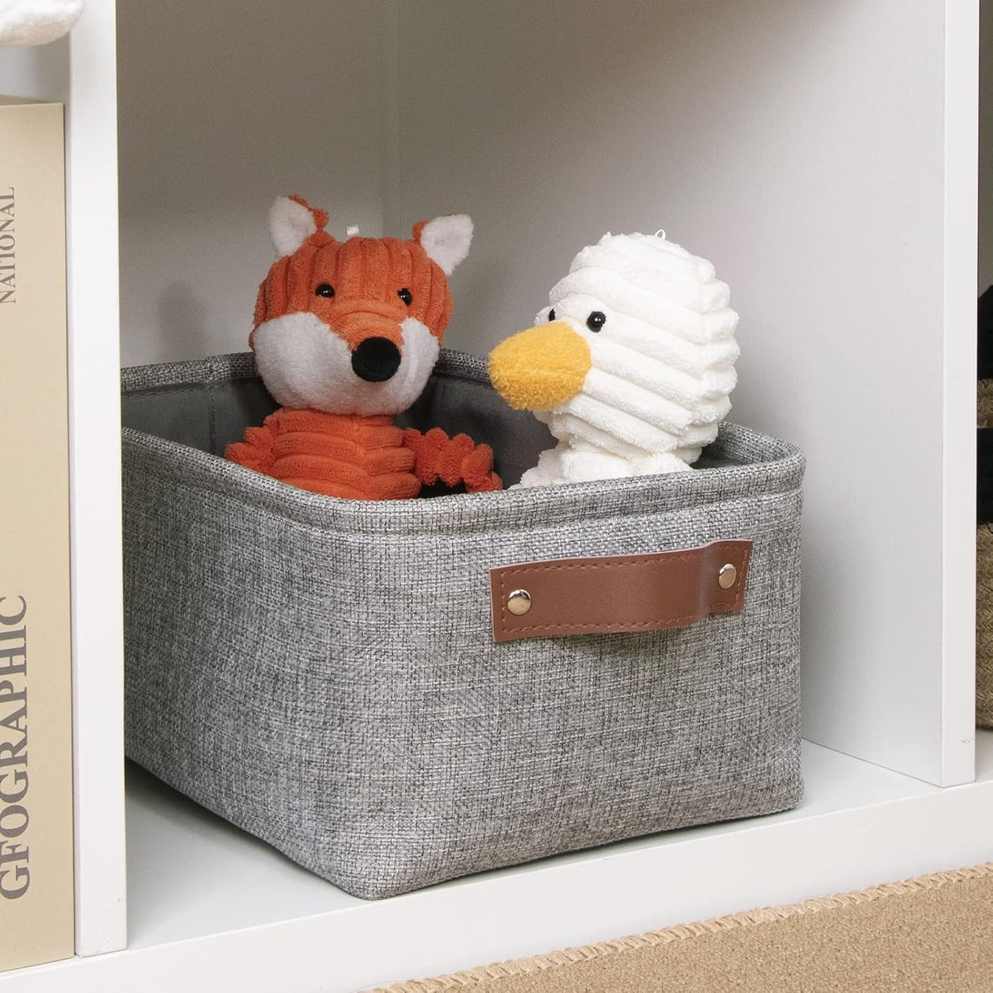 DULLEMELO Small Collapsible Fabric Basket for Organizing, Shelves, Closets, Laundry, Nursery, Decorative Gift Basket (Gray)