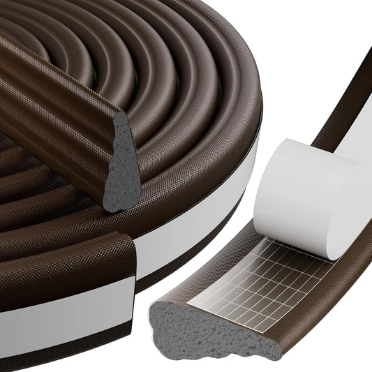 2Pcs×196" Wedge Weather Stripping Door Seal Strip for Door Frame & Window,Self Adhesive Window Insulation Draft Stopper Seal for Winter,Gray Foam Door Gap Filler for Soundproofing Light Blocker,Brown