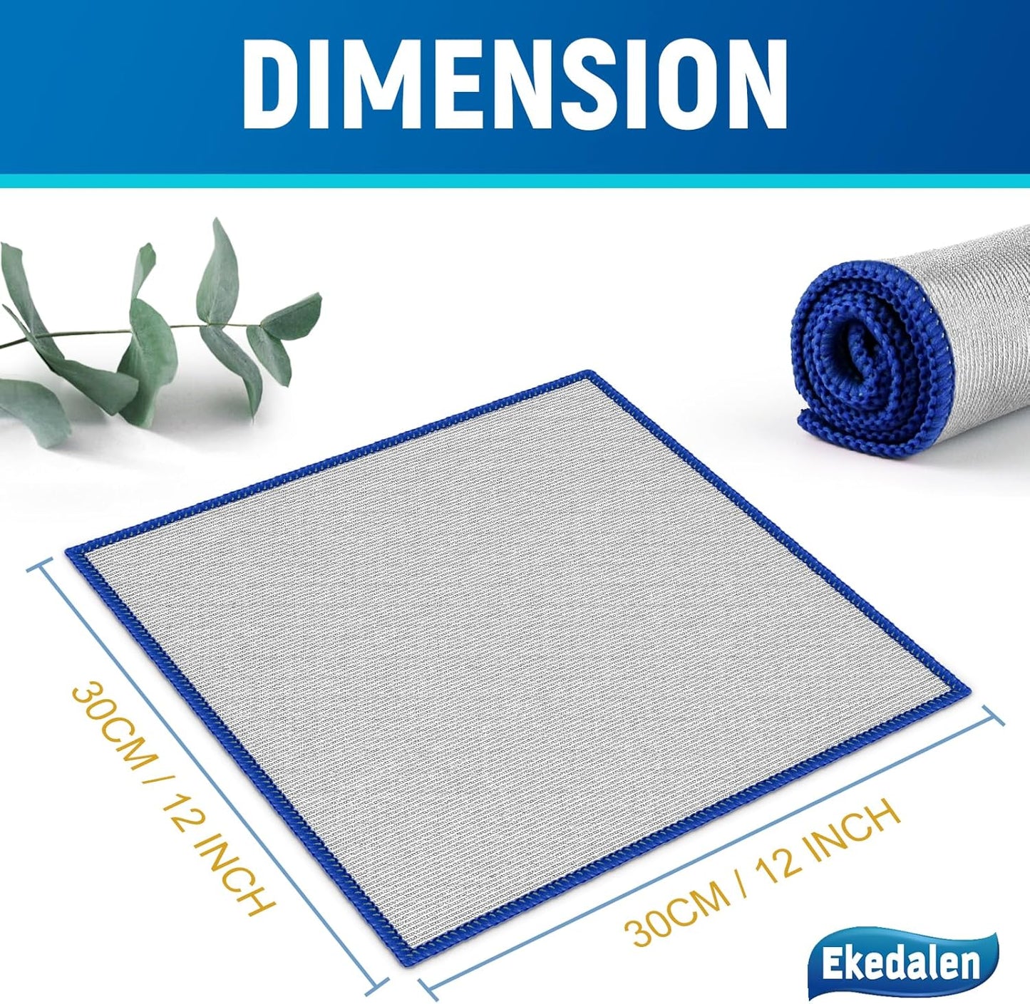 Microfiber Cleaning Cloth Polishing Glass Cleaner Absorbent Kitchen Towel Quick Drying Miracle Lint Free Rags for Household Auto Detailing Bathroom, Pack of 6, 12 x 12 Inch, Sliver-Blue