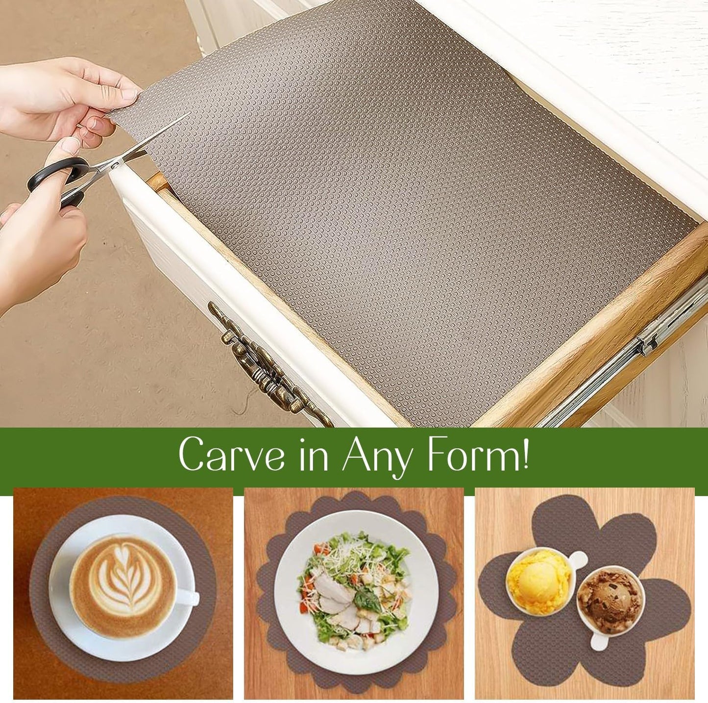 EVALAND 17.7" x 33 FT Non-Slip Shelf Liner, Non-Adhesive, BPA-Free, Waterproof Pantry Liner for Shelves, Easy to Cut, Oil-Proof Shelf Liners for Kitchen, Cabinets, Drawers, Refrigerator, Beige