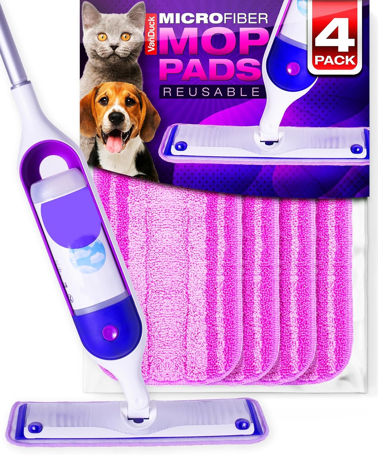 VanDuck Reusable Mop Pads Compatible with Swiffer PowerMop (4 Pack) - Multi-Surface Mopping Pad Refills for Hardwood Floor Cleaning