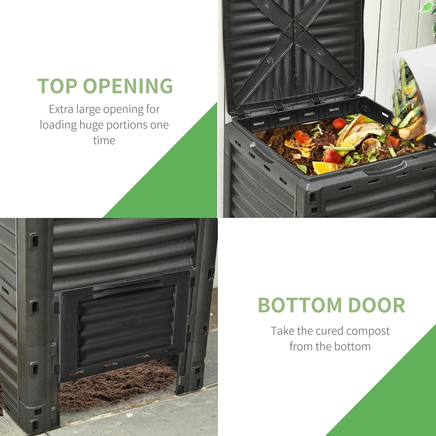 Outsunny Garden Compost Bin 80 Gallon Outdoor Large Capacity Composter Fast Create Fertile Soil Aerating Box, Easy Assembly, Black