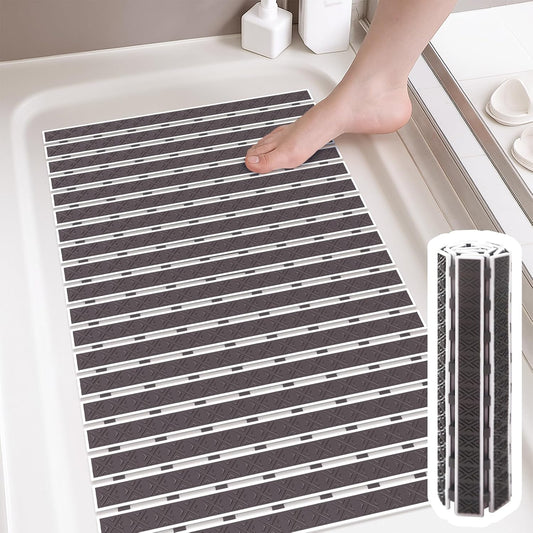 Matace Non Slip Rubber Bathtub & Shower Mat with Suction Cups, Thick Textured Surface, Fast Drain and Upright Drying Design, No Pooling Water for Better Hygiene, 27 x 16 Inch, Dark Gray