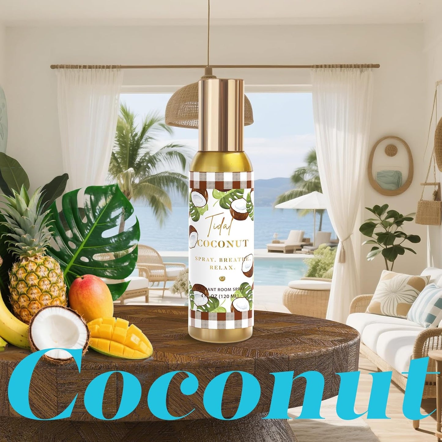 Room Spray, Tidal Coconut, Woven Ocean, Sunset Tropics, 3 Pack, Each 4 fl oz, Air Freshener for Home, Long-Lasting Odor Eliminator for Bathroom and Office