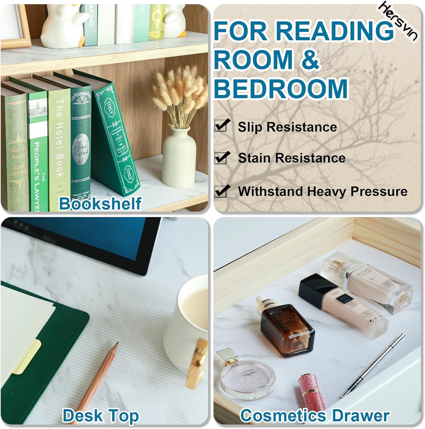 Shelf Liners 20 in x 20 ft EVA Drawer Mats, Non-Adhesive Cupboard Protector, Kitchen Cabinet Lining Fridge Liner (White Marble Stripe, 50.8x610cm)