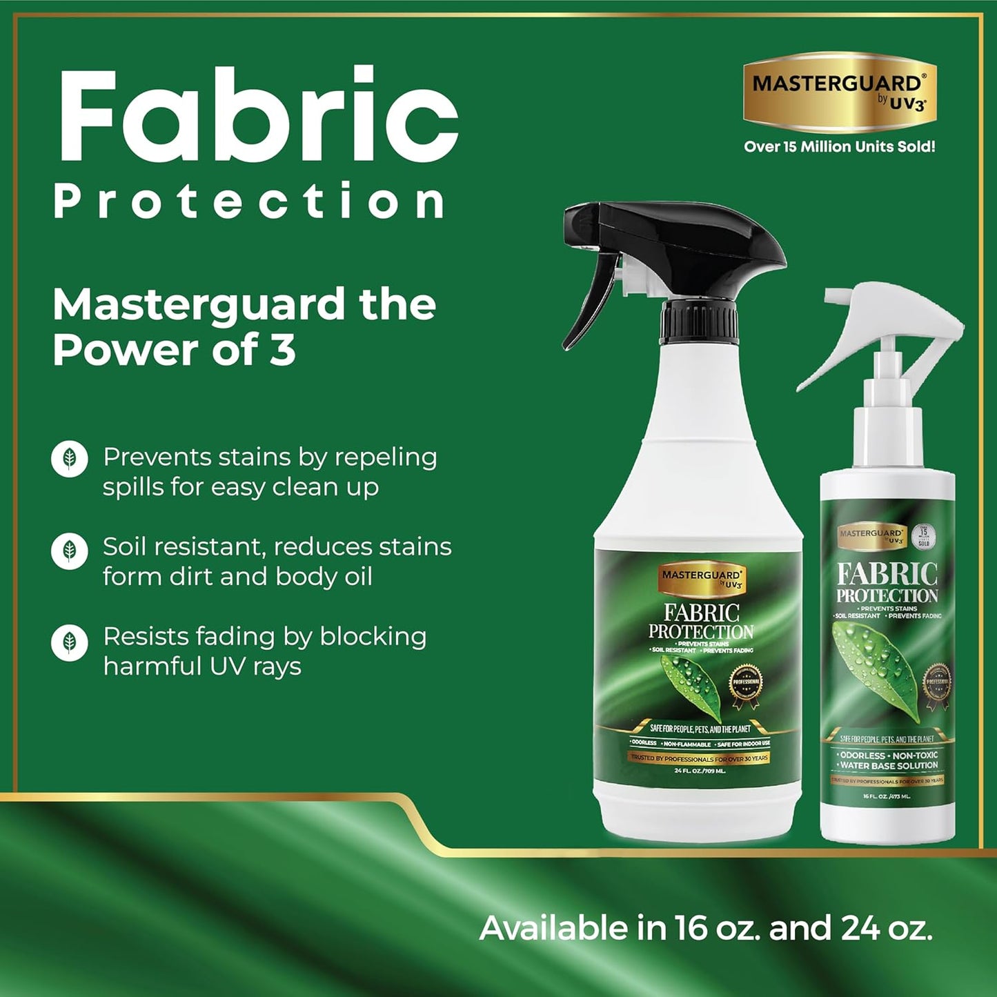Fabric Protection Spray Water Based Solution - Natural Kid and Pet Safe Formula, Fabric Protector for Upholstery, Couch, Shoes, Jackets & Outdoor Furniture - Waterproof & Stain Resistant - 24 oz