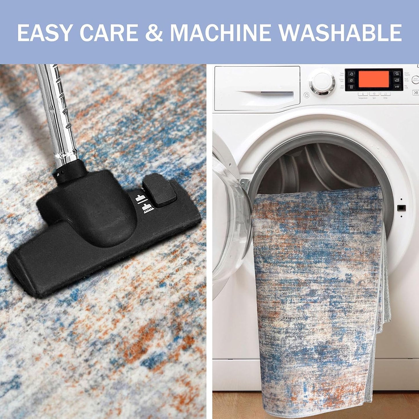 IOHOUZE Small Abstract Area Rug 2x3 Ft Entryway Rugs Washable Door Mat Indoor Entrance, Rubber Backed Throw Rugs, Printed Faux Wool Non Slip Floor Carpet for Foyer Front Door Sink, Blue Rust