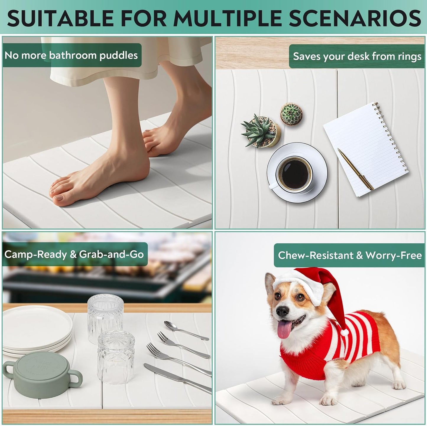 Large Stone Drying Mat for Kitchen Counter, 24x16 Foldable Self Stone Dish Drying Mat, Absorbent Food Grade Diatomaceous Earth Dish Dry Mats for Sink Bathtub